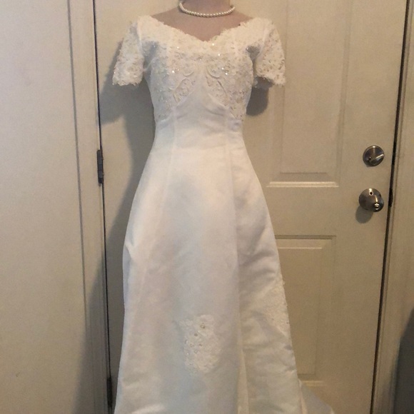 wedding dress with attached train